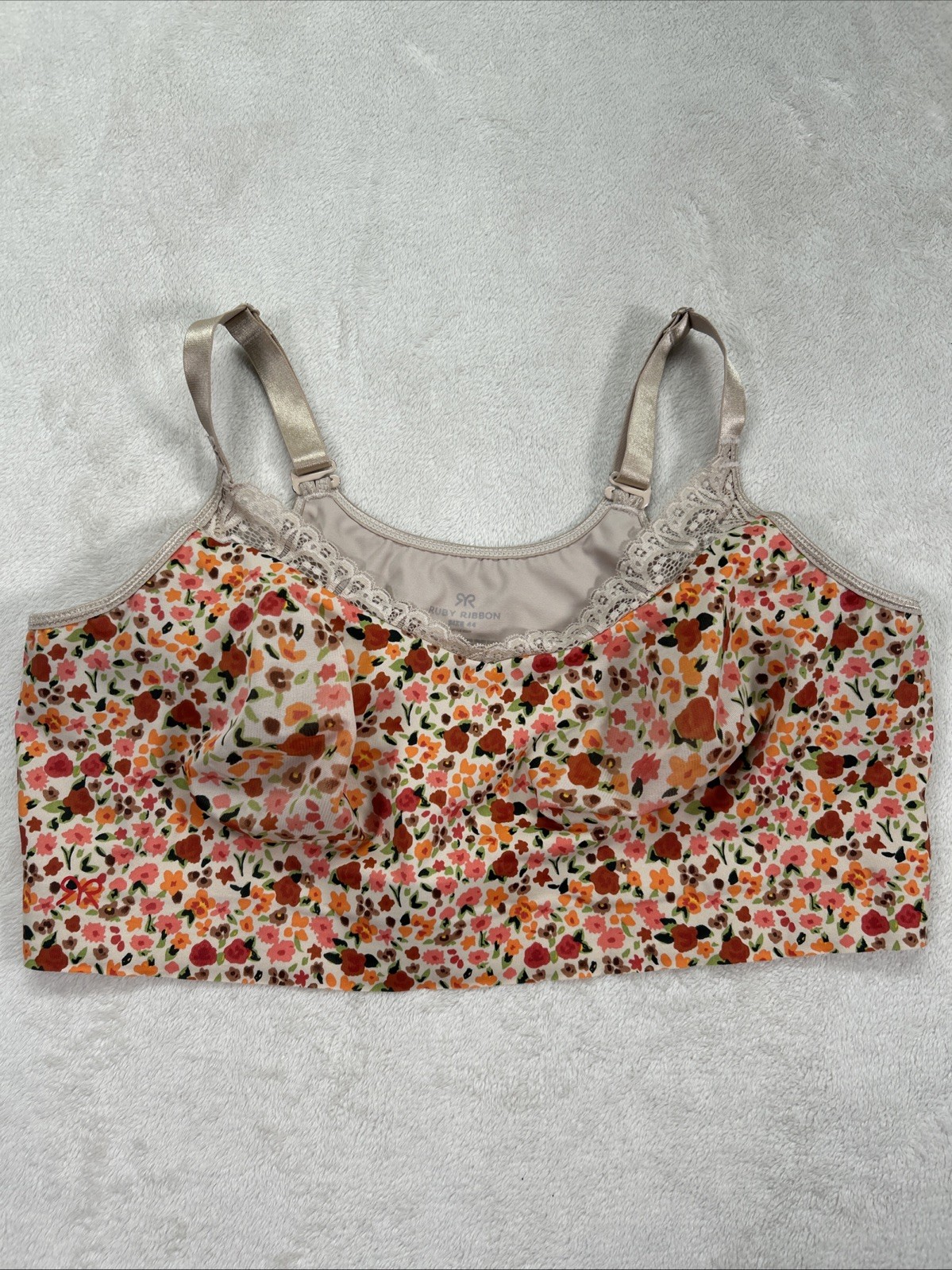 Ruby Ribbon Bra Heritage Lace Demiette Floral Size 44