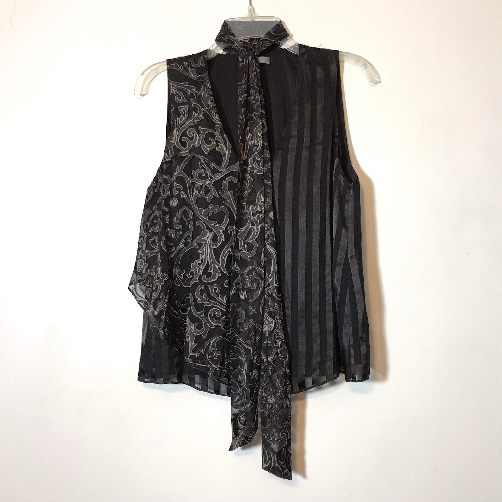 Alice & Olivia Silk Striped Baroque Swirl Neck Tie Flowy Witchy Whimsigoth Top S