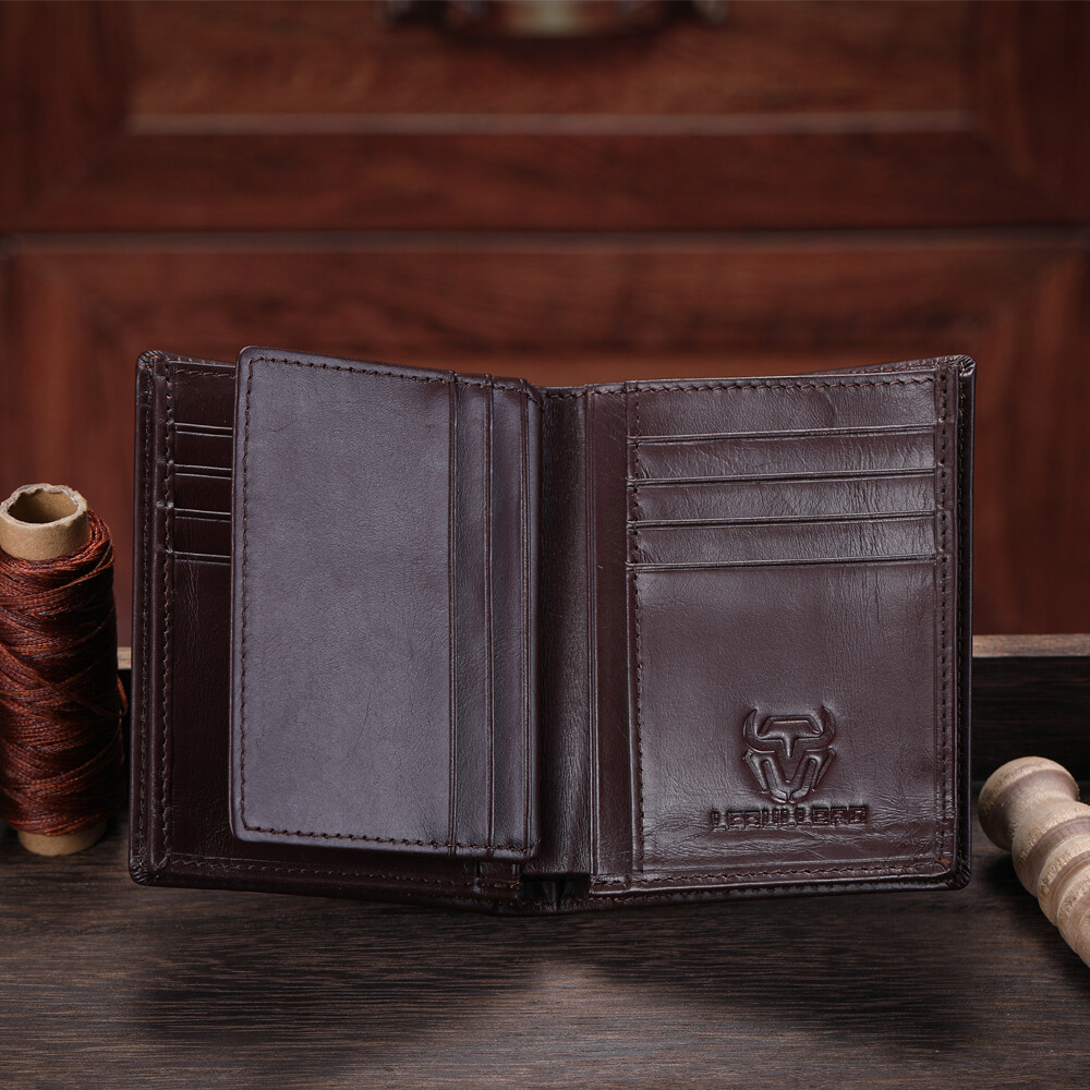 Mens Genuine Leather Zipper Wallet RFID Blocking Bifold Zip Around Card Holder