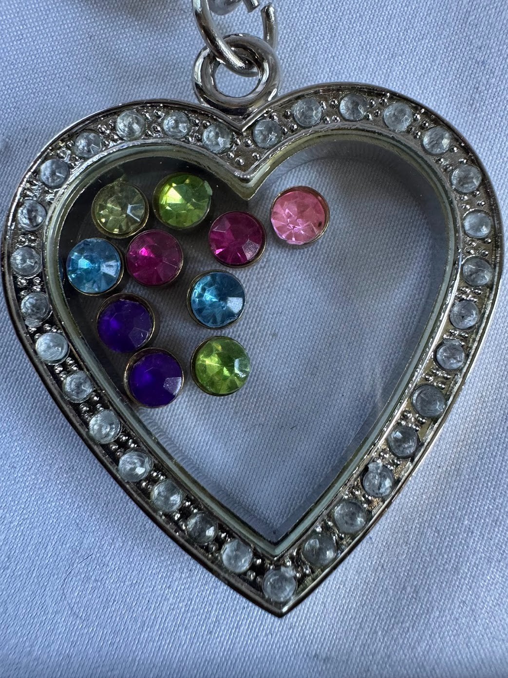 Silver Tone Multi Heart Charm Keychain Bag Access Shaker Rhinestone Lanyard 8″