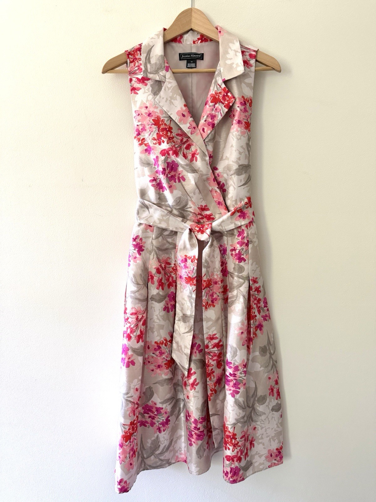 Jessica Howard Floral Fit & Flare Faux Wrap Dress 14 Cocktail Wedding Guest