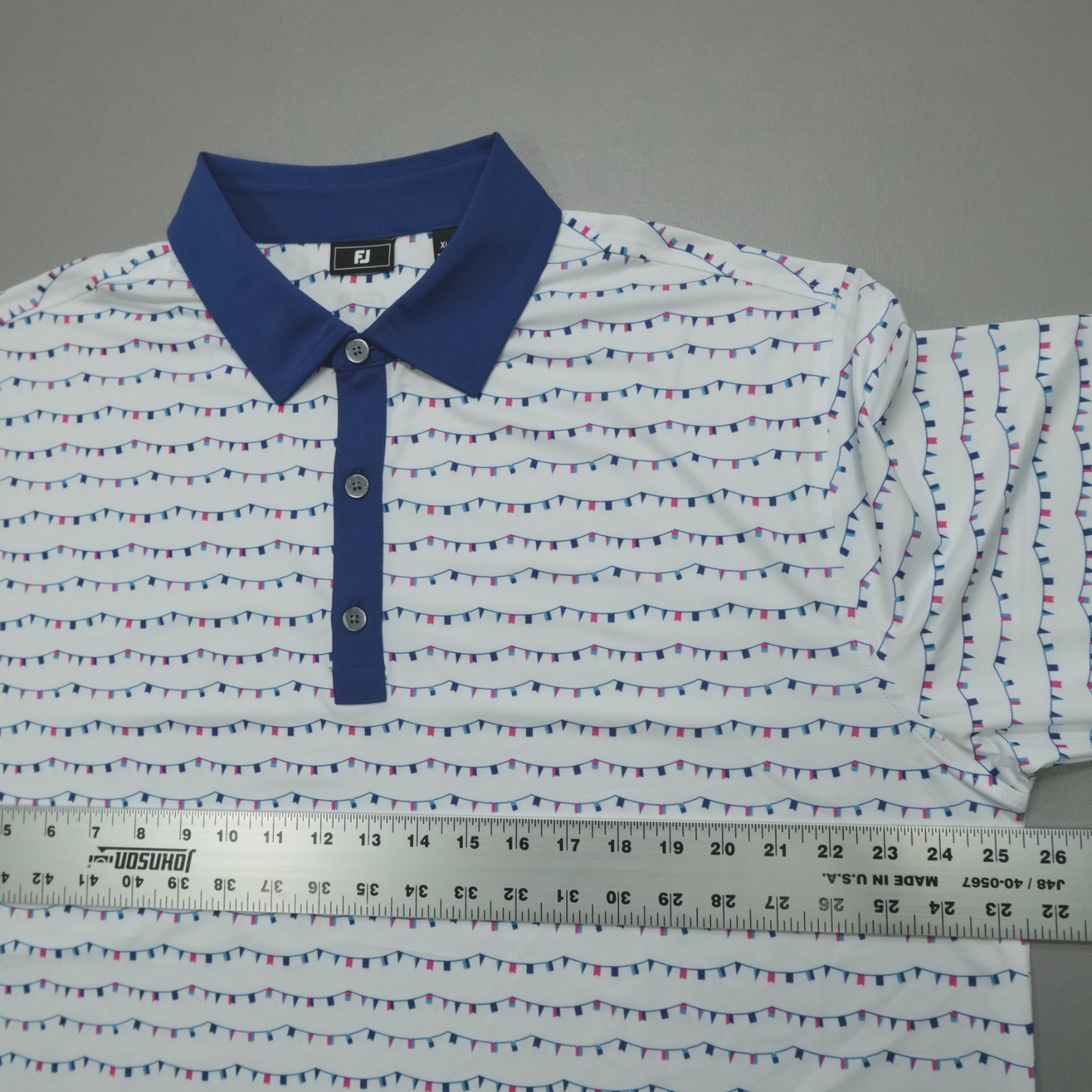 FootJoy Flag Banner Print Lisle Polo Shirt SS Men’s Size XL Relaxed Fit White