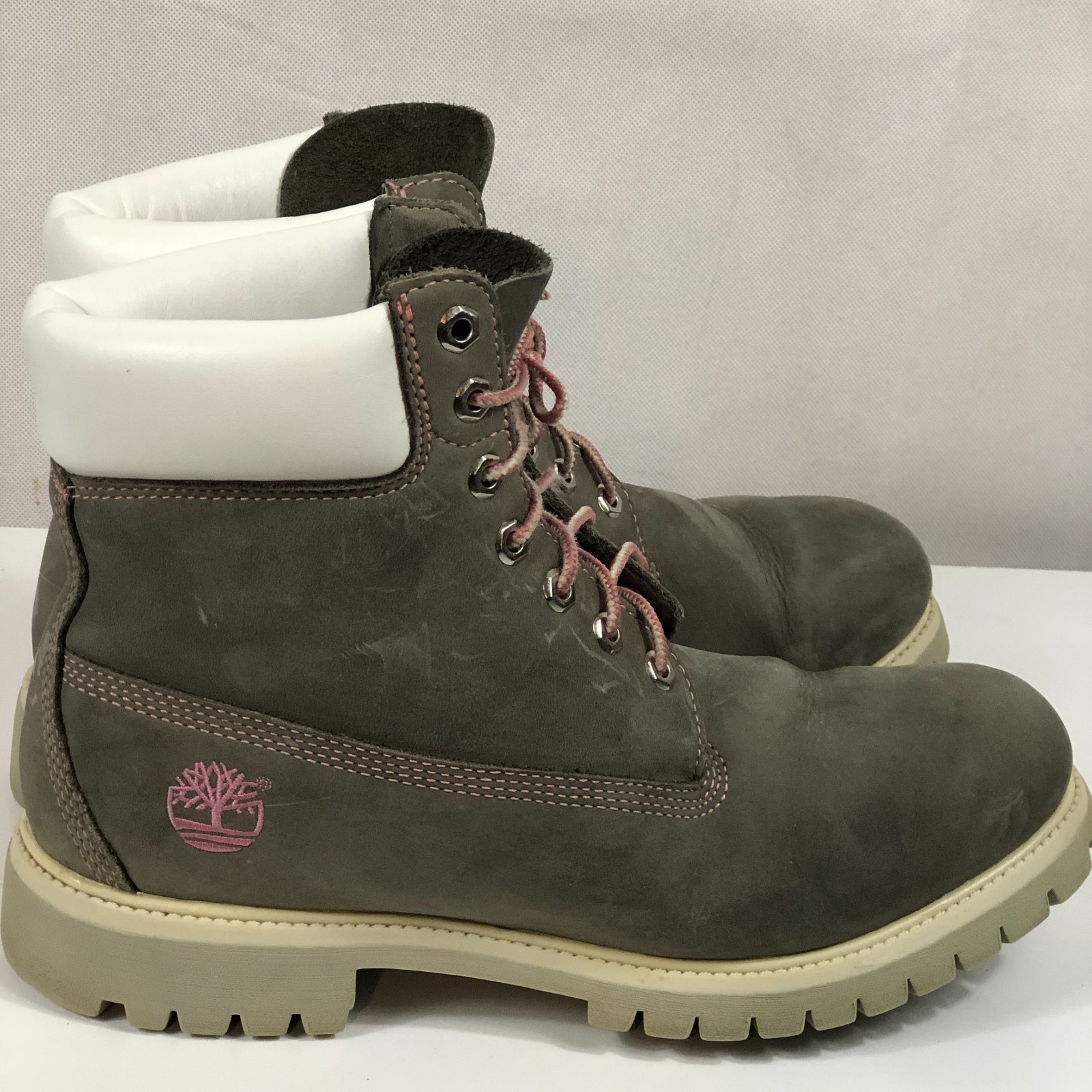 Timberland Boots Gray Pink Shoe String Womens Size 10 Mens Size 8