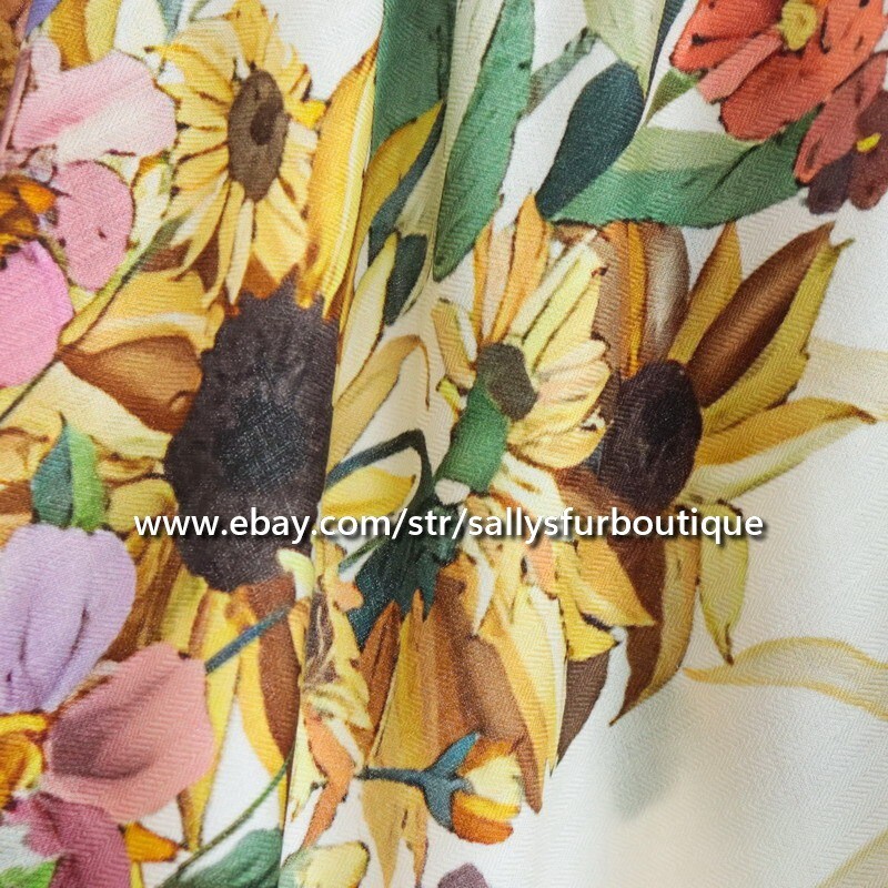 Sallys 70% Cashmere & 30% Silk Wrap Scarf Flowers Print Double Face Shawl 53″