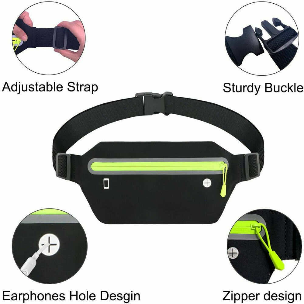 Reflective Running Belt Fanny Pack Waist Pouch Outdoor Camping Hiking Zip Bag