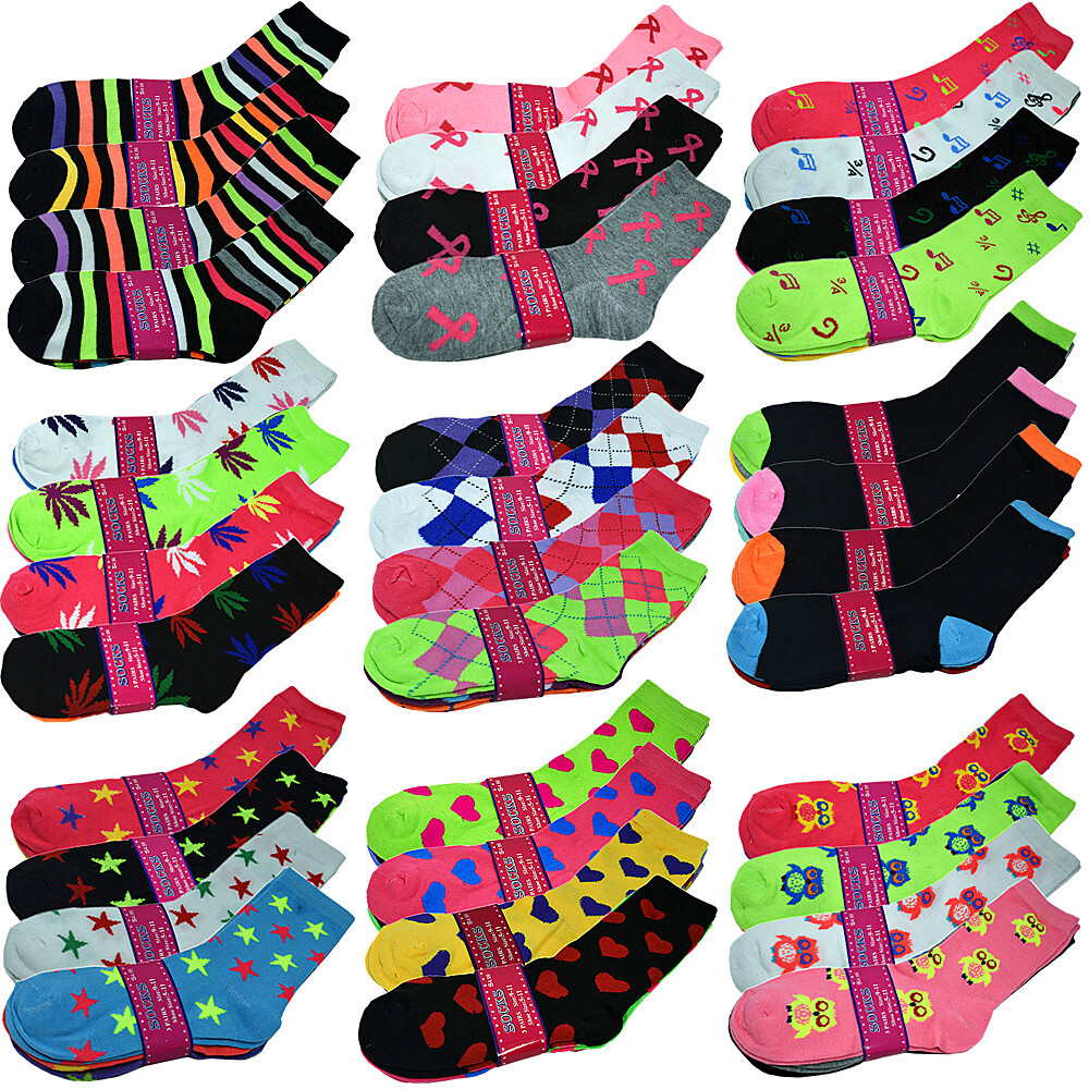 3-12 Pairs Womens Girls Cotton Casual Athletic Sports Ankle Crew Socks Size 9-11