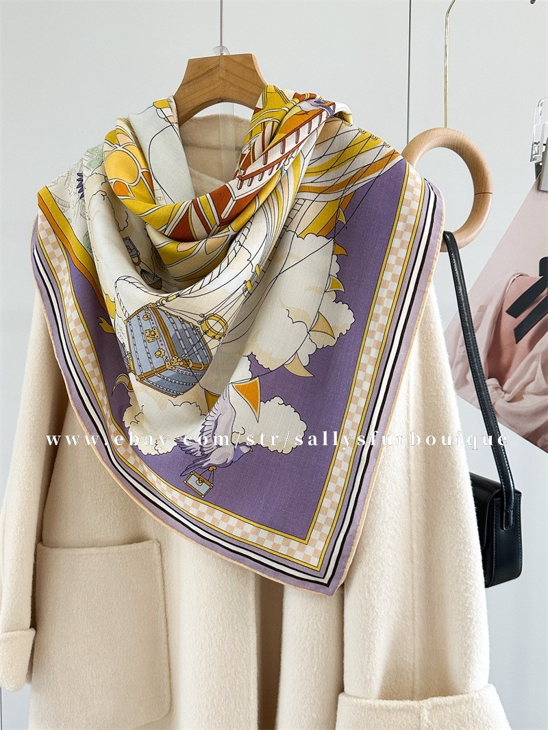 Sallys 70% Cashmere & 30% Silk Wrap Scarf Balloon Print Double Face Shawl 53″
