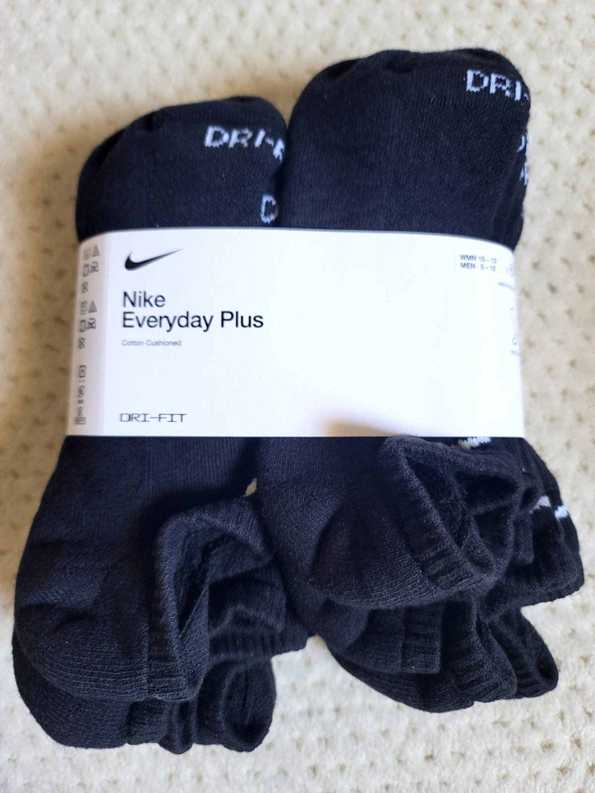 Nike 6 PACK NO SHOW Everyday Plus Cushion Unisex DRI-FIT Socks – LARGE – BLACK