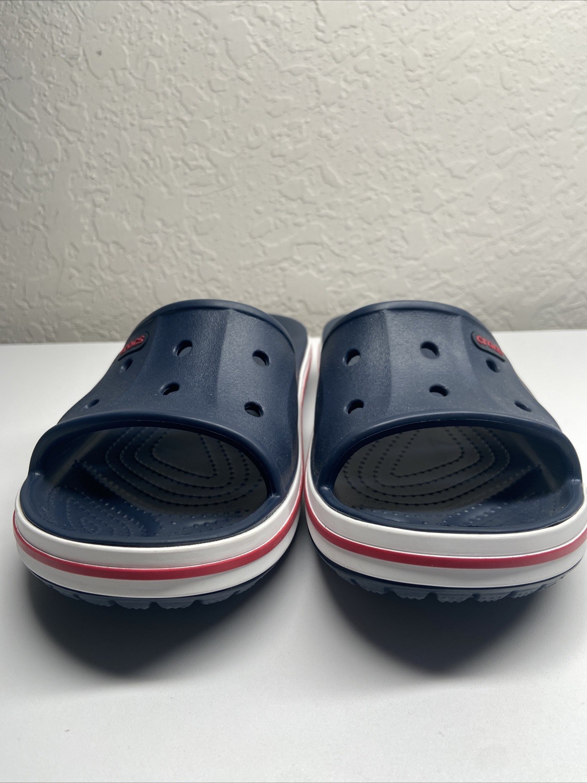 Crocs Adult Bayaband Slides Sandals unisex men’s 6 women’s 8 Red, White, Blue