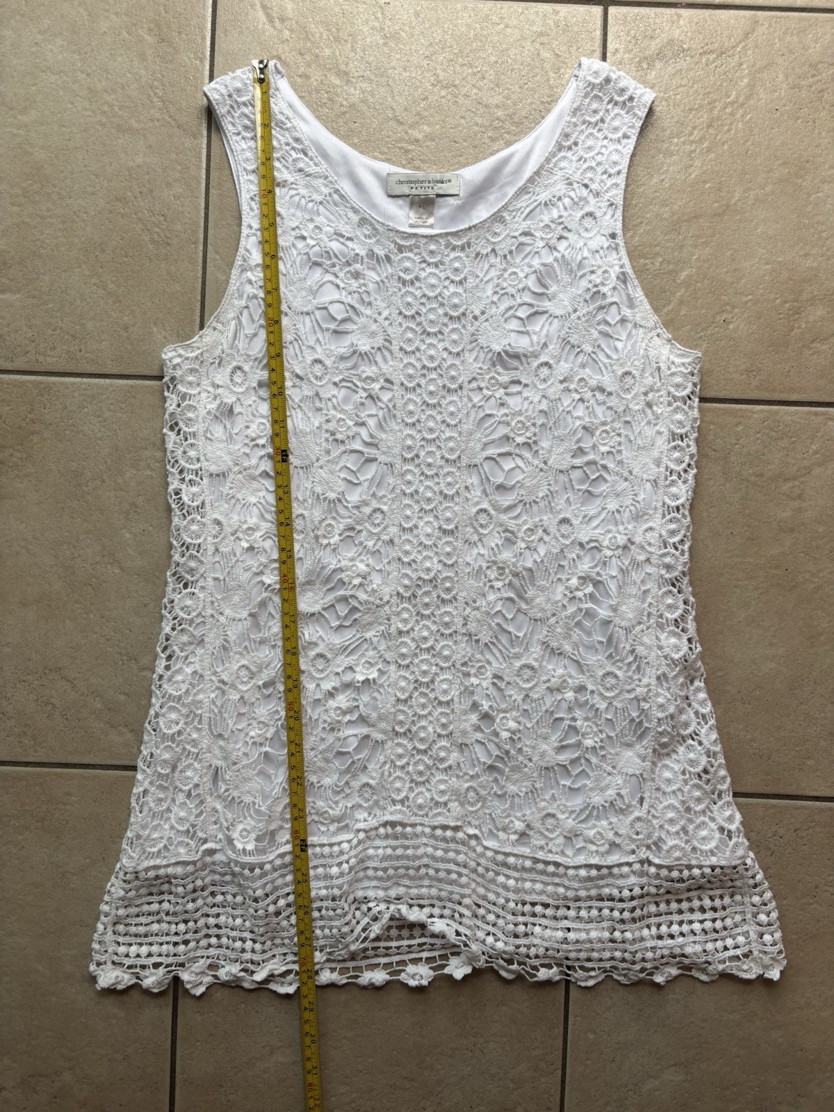 Christopher & Banks Petite Lace Crochet Tank Top Sleeveless Lined White P/L