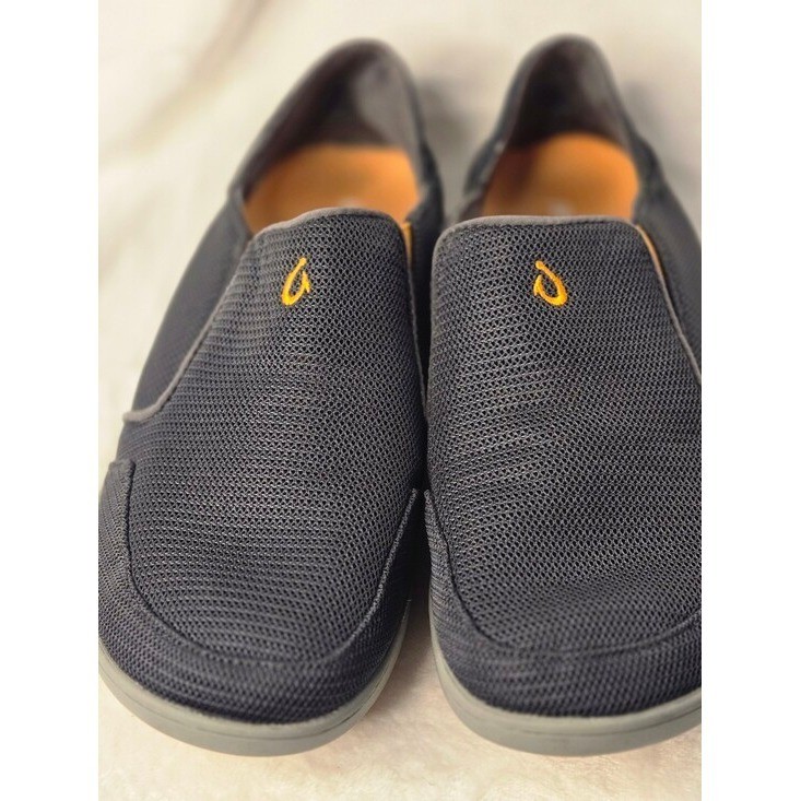 OluKai Nohea Moku Mens Charcoal Grey Orange Mesh Slip On Shoes size 8