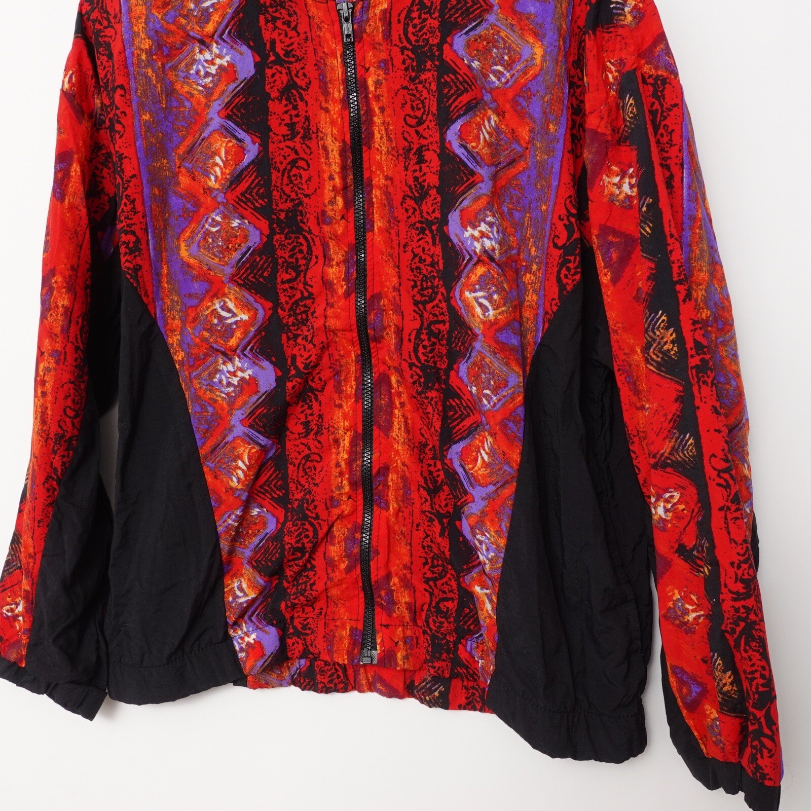 Vintage Womens 80s 90s Bike Cycling Jacket Hooded Windbreaker All Over Print AOP