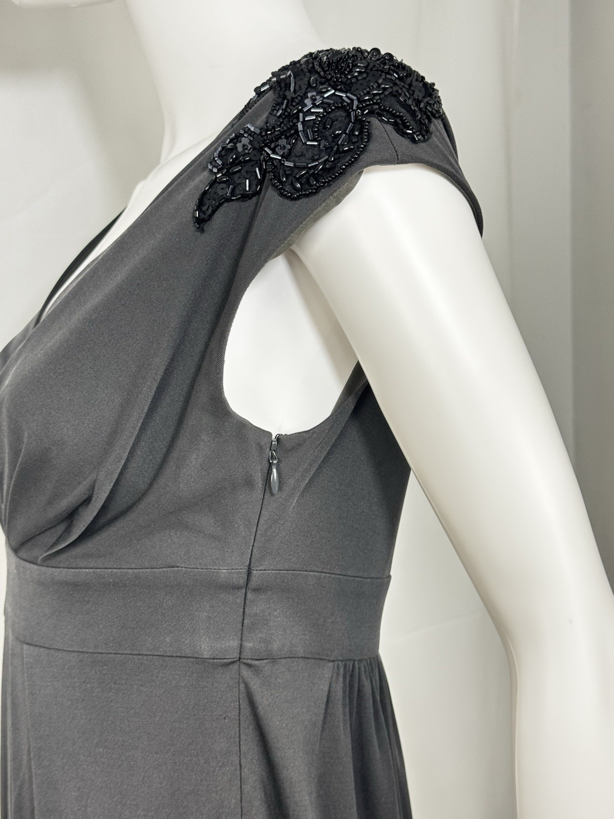 Vintage Tibi 100% Silk Beaded Cap Sleeve Dress Black Size S