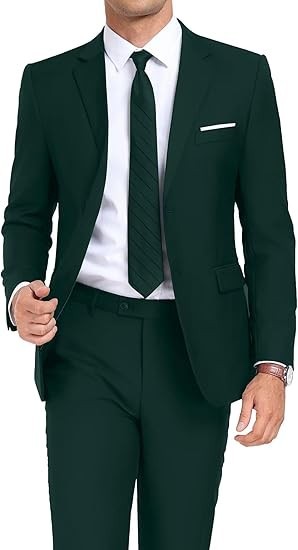 Mens 2 Piece Suit Set Slim Fit 2 Button Dress Suits Tuxedo Set Wedding Blazer