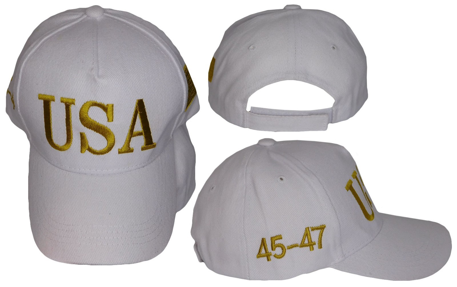 USA 3D Letters 45-47 Trump 2028 USA Flag White Cotton Embroidered Cap Hat
