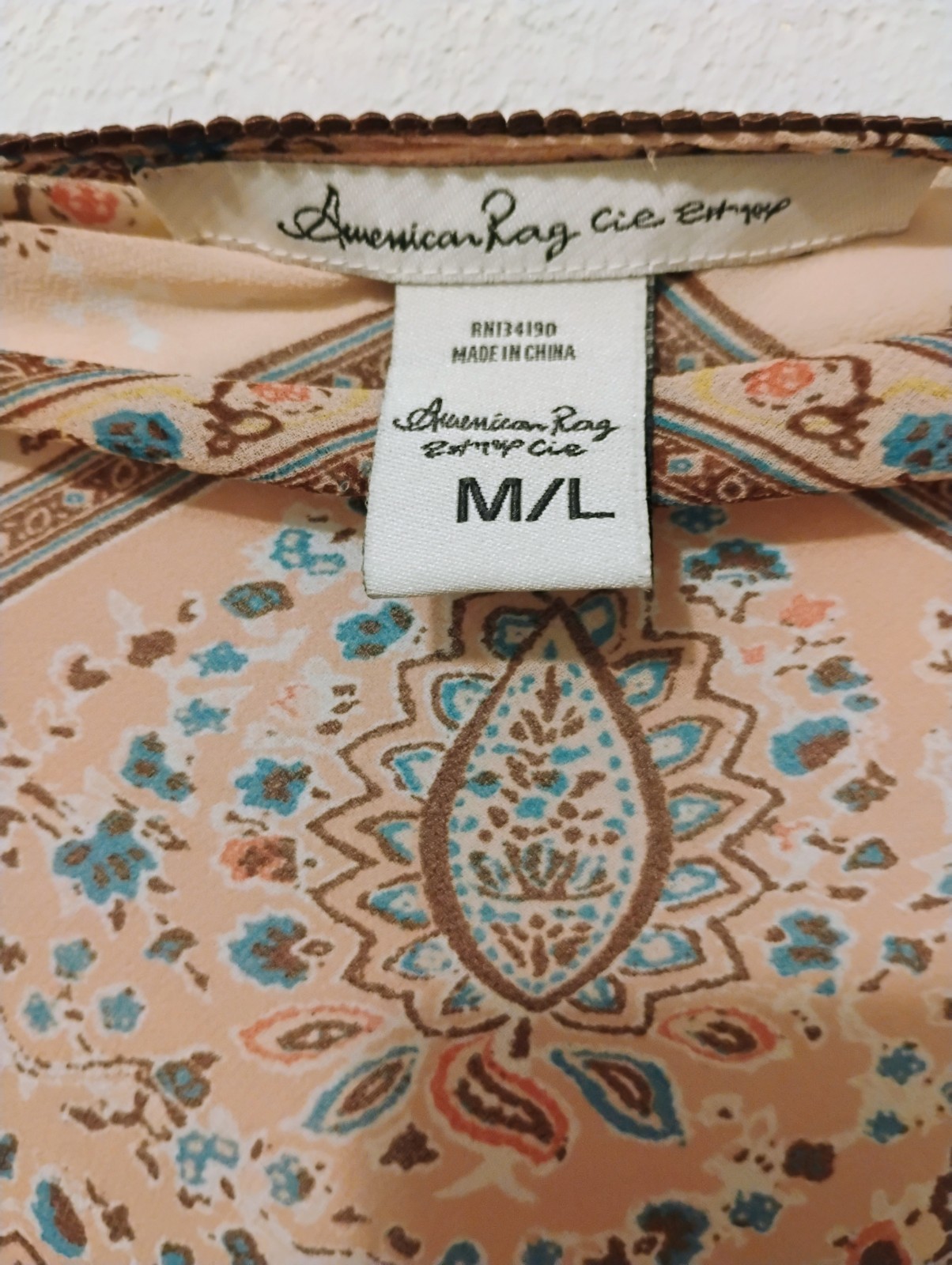 American Rag CIE Womens Paisley Fringe Kimono Shawl/Wrap Pink Brown Blue