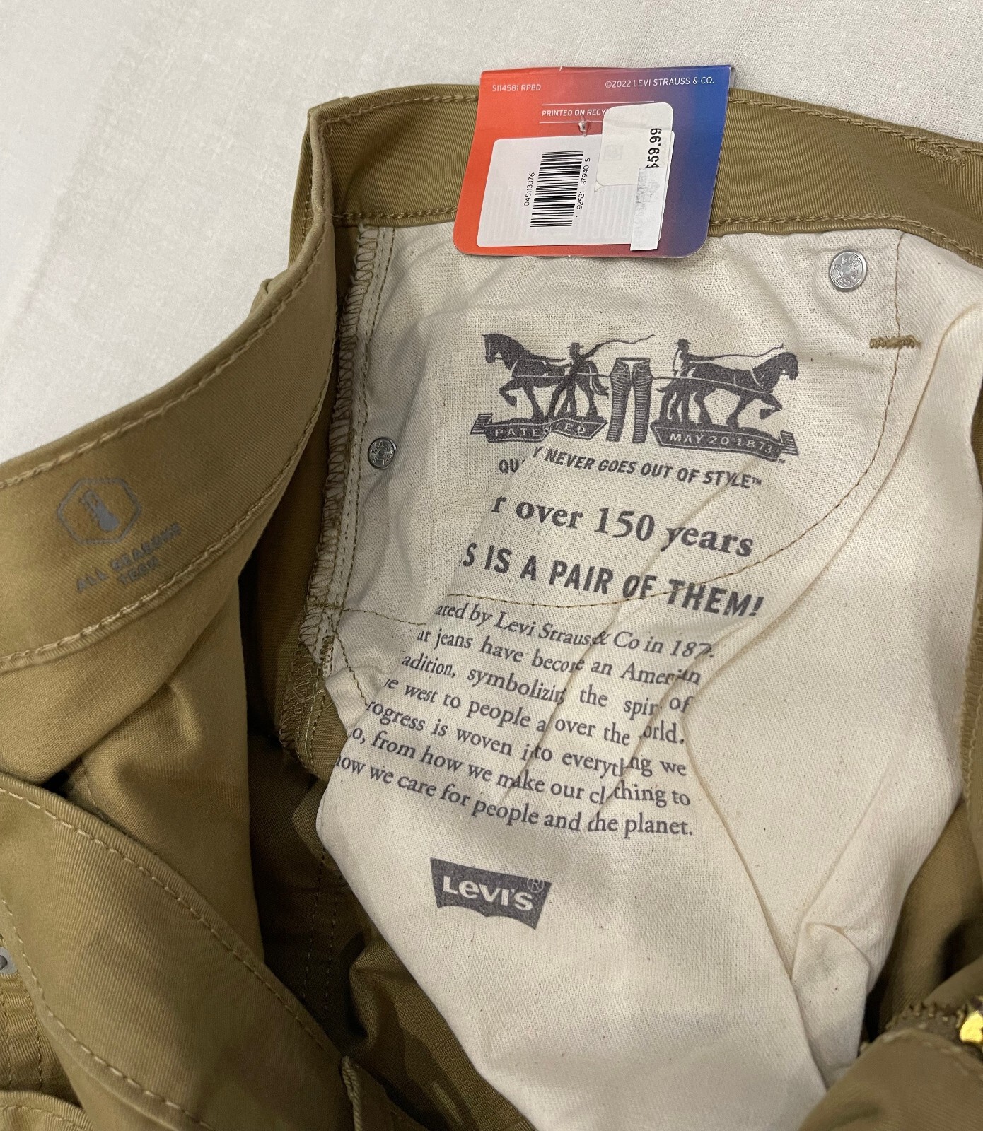 Levis 511 Slim All Seasons Tech Stretch Twill Mens Pants Harvest Gold (Tan)