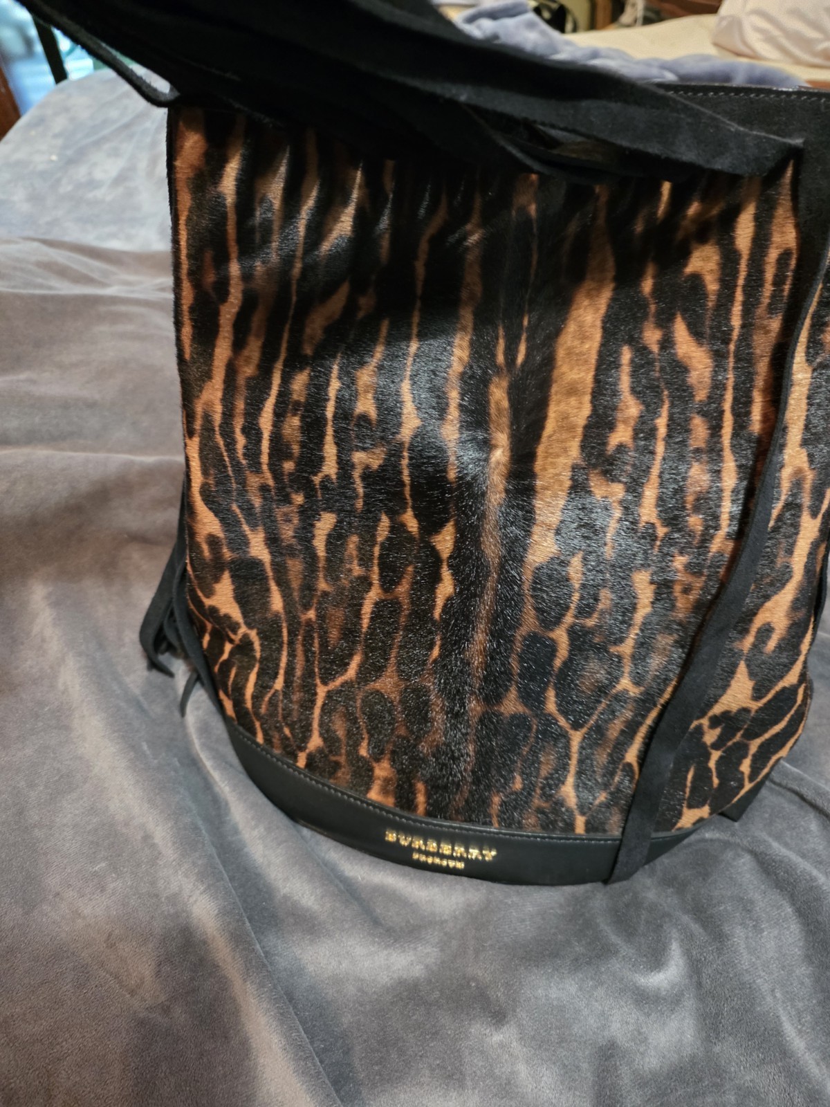 Burberry Women’s Animal Print Fringe Top Handle Bag w/ Pouch Magnetic Closure