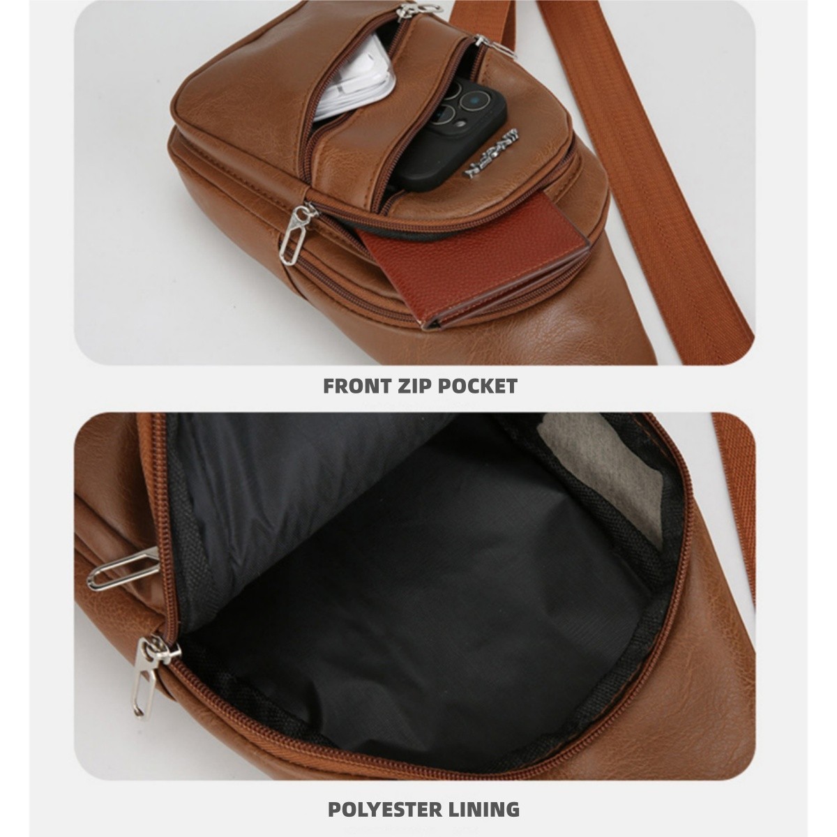 Men’s Leather Sling Bag Chest Pack Crossbody Shoulder Backpack USB Earphone Port