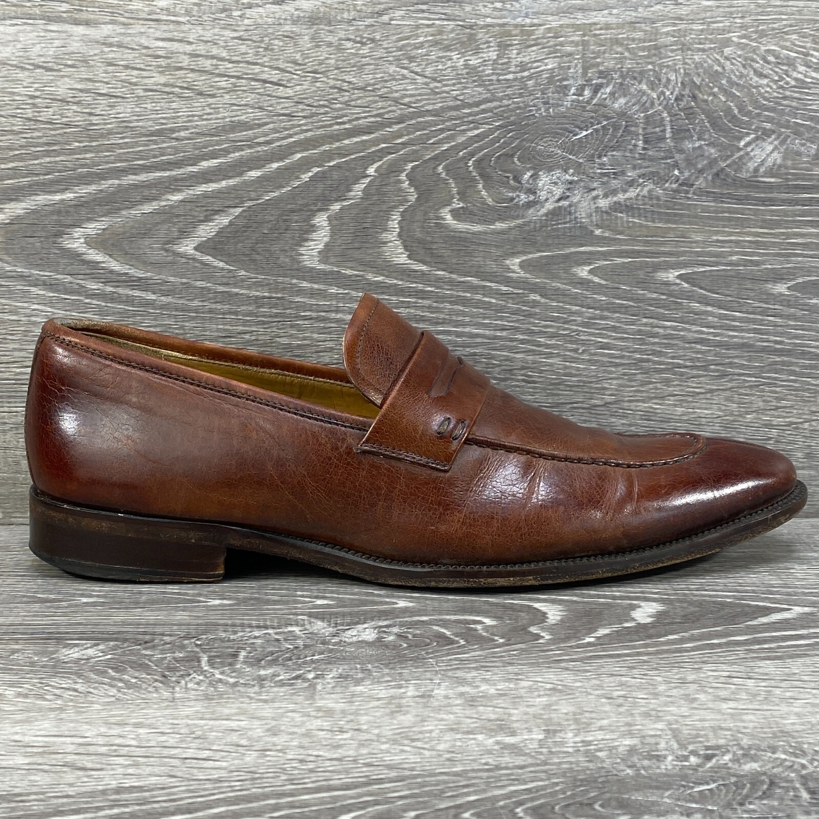 Magnanni Sasso Brown Leather Penny Loafers Mens 9.5 M Dress Shoes Made in Spain