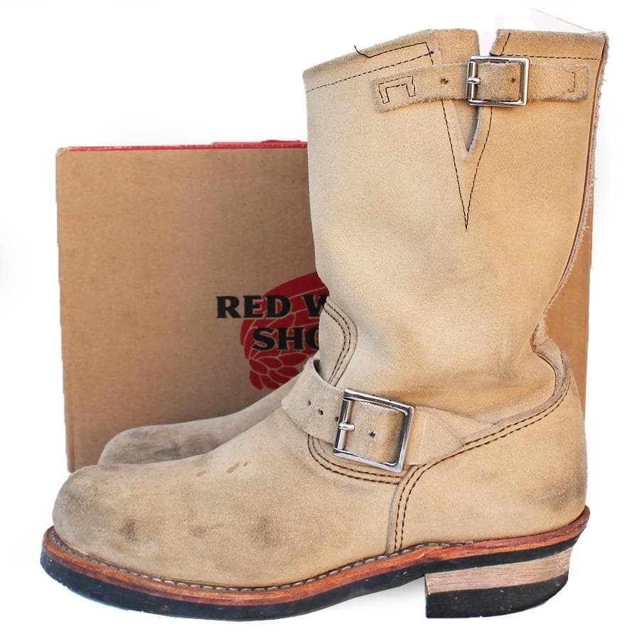 Red Wing 8268 Engineer Biker Boots Men’s 8.5 D Beige Abilene Roughout Steel Toe
