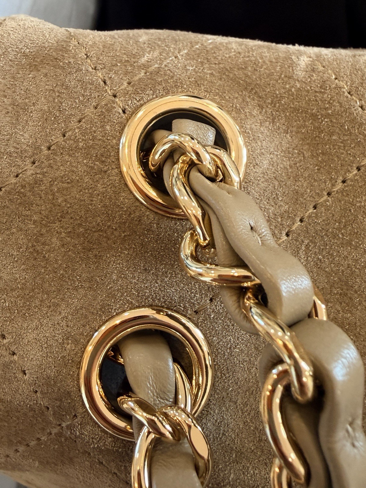 CHANEL Beige Quilted Flap Shoulder Bag Chain Strap Turn Lock Gold HW