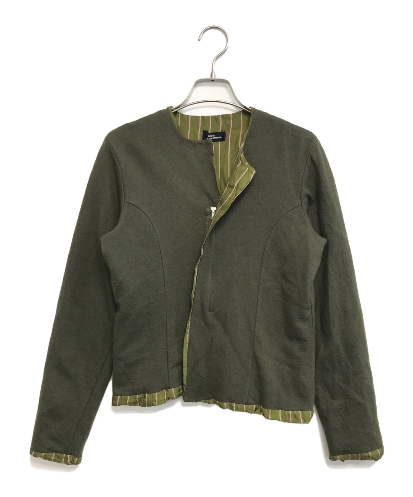tricot COMME des GARCONS / Collarless Shrink Jacket/ Green/ Size: Not specified
