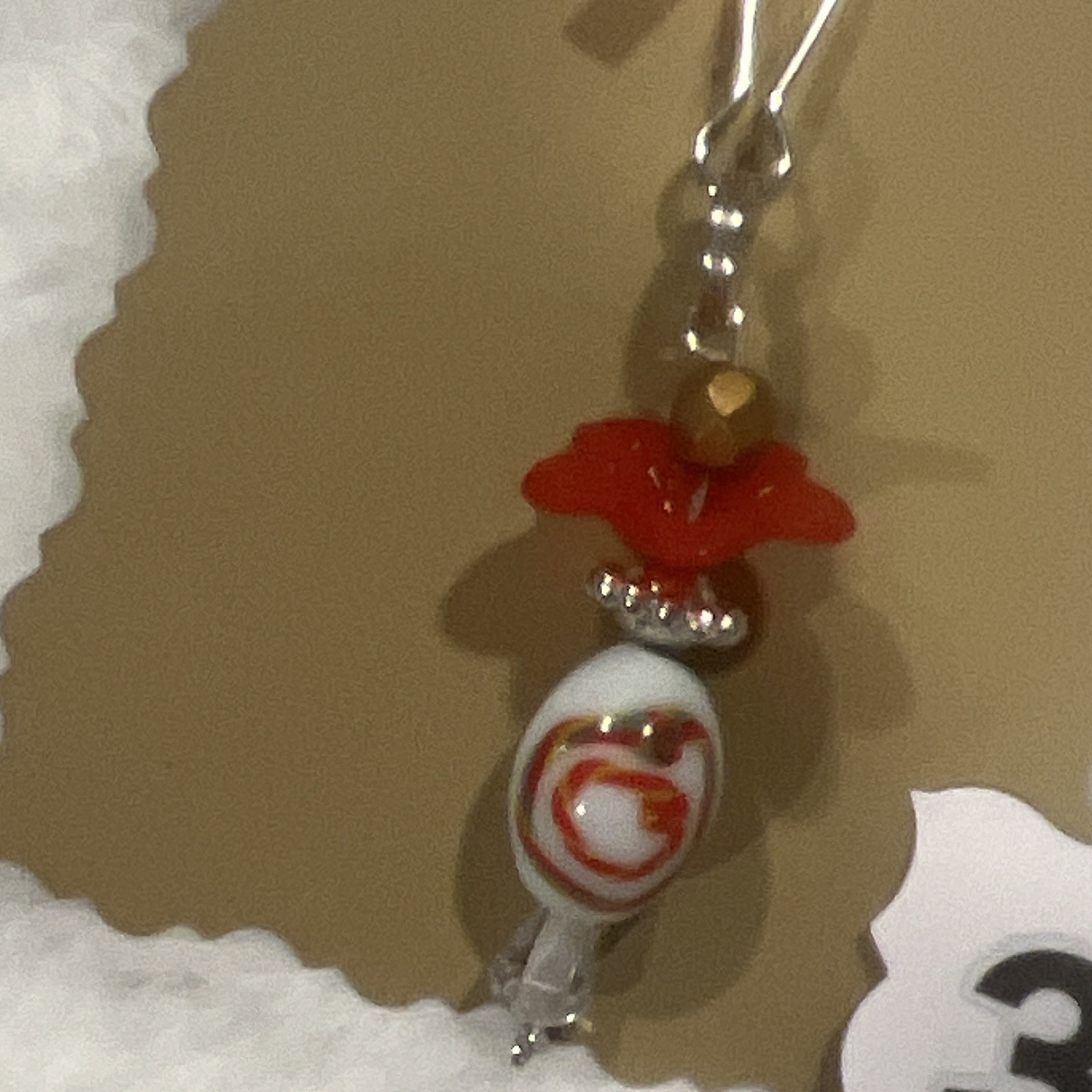 Red/Silver/White Beaded Metal/zipper pull