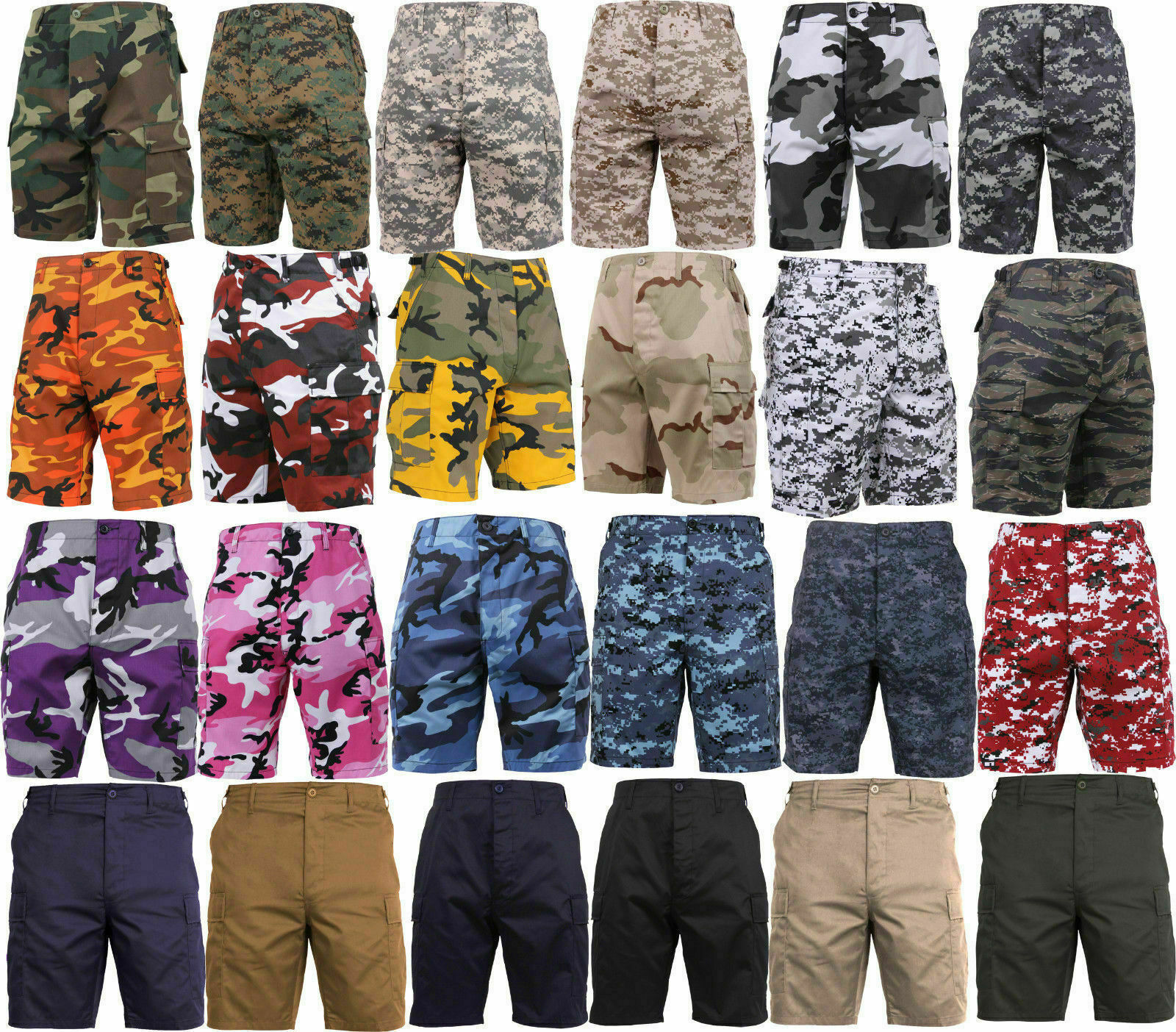 Rothco Military Camo & Solid Army Fatigue Cargo BDU Combat Shorts (Choose Sizes)