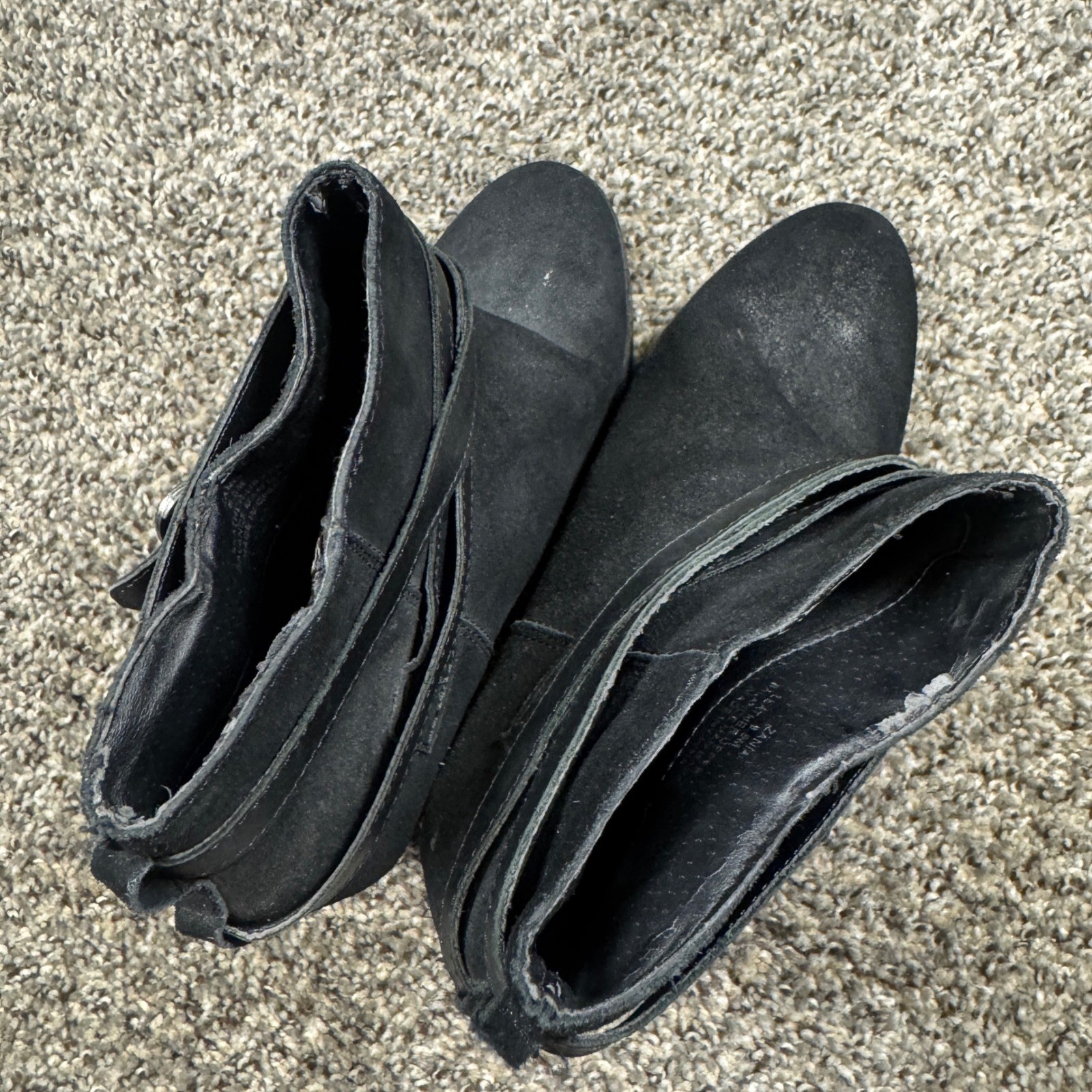 Reba Zania 9.5W Black Leather Western Buckle Grunge Ankle Booties Stacked Heel