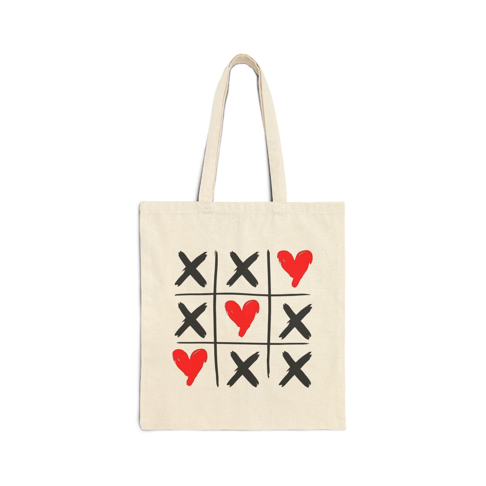 Tic Tac Toe Hearts Tote Bag | Heart X O Canvas Tote