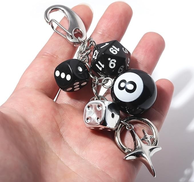 8 Ball Dice Charm Keychain Y2K Charm for Bag Purse Backpack Cute Black