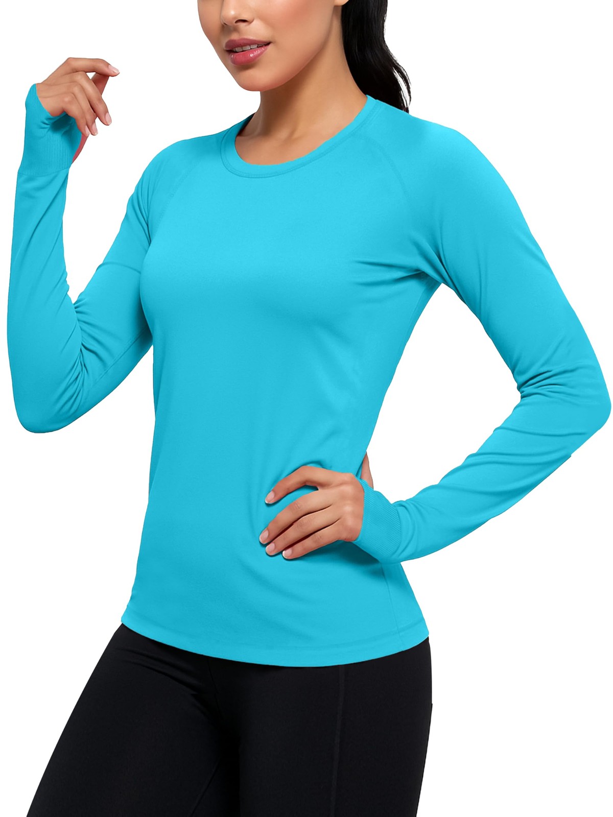 Women Thumb Hole Long Sleeve Shirt Neon Athletic Workout Activewear Top
