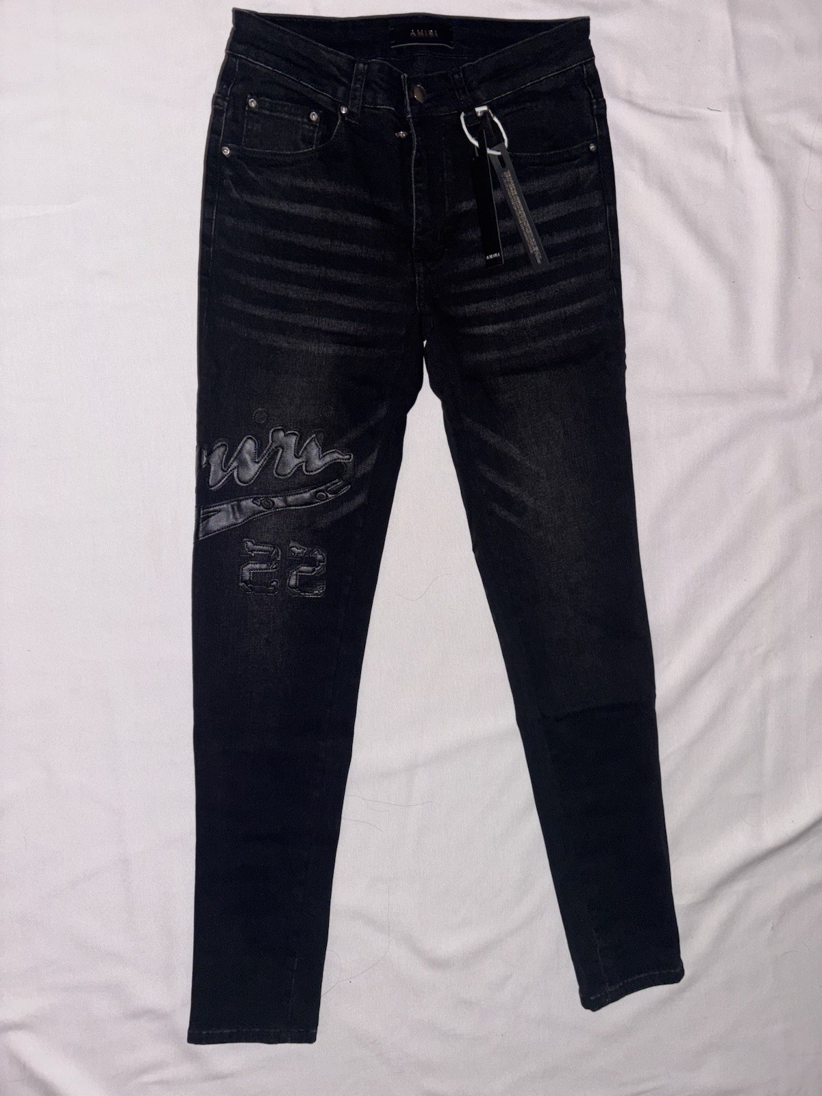 AMIRI Men’s Black Dark Wash Skinny Slim Fit Denim Jeans Logo Accent Size 28