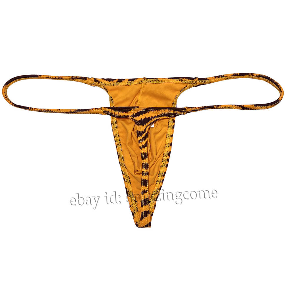 Men Tiger Stripe Micro Thong Underwear Posing T-back Slim Pouch G-string Tangas