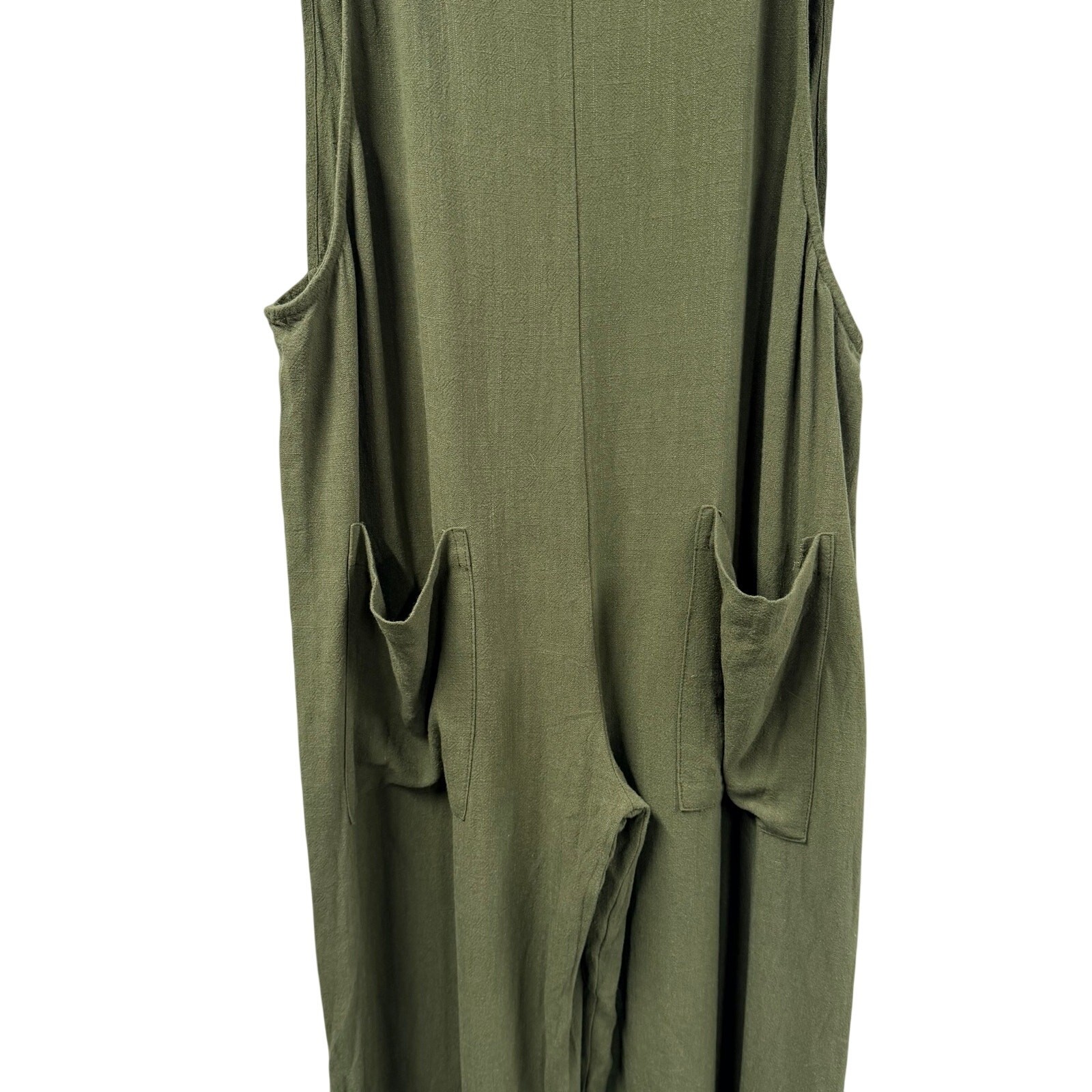 Natural Life Carly Jumpsuit Green Large Frayed Wide Leg Hem Linen Blend