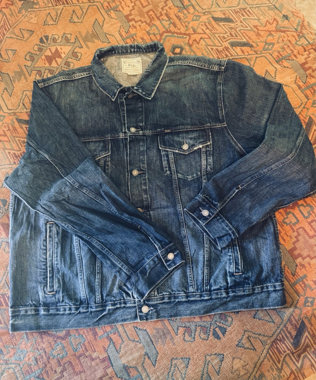 New-Polo Ralph Lauren Blue Denim Jacket 2XLT- Distressed Biker/Trucker
