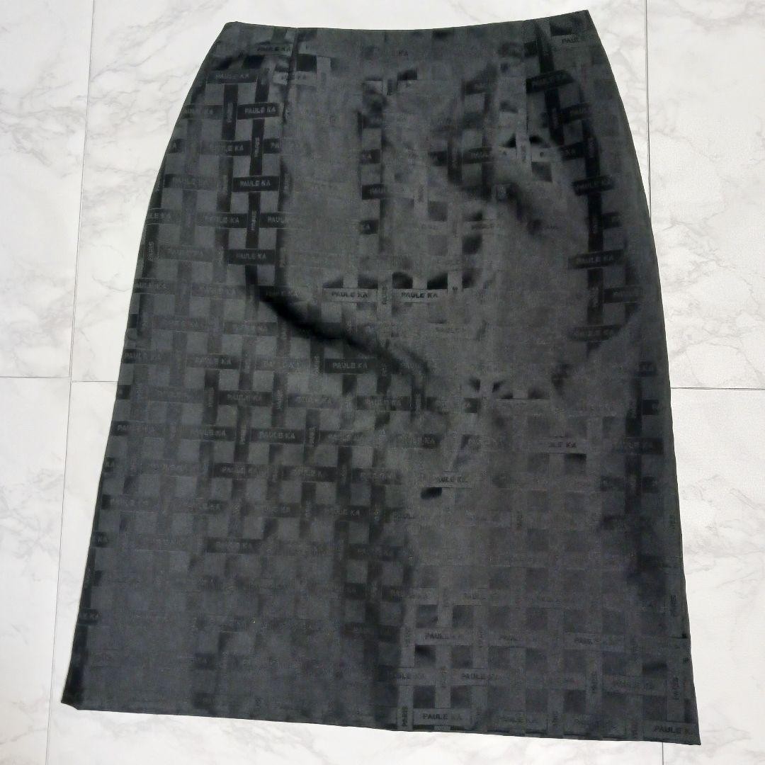 PAULE KA Black Logo Check Pattern Knee-Length Pencil Skirt Size S