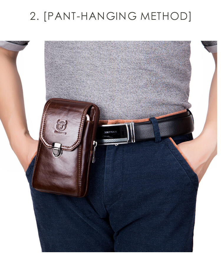 Retro cowhide leather men’s single shoulder crossbody bag cell phone waist bag