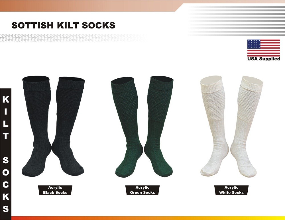 Men New Scottish Irish Highland Long Kilt Hose Socks Green White Black All sizes