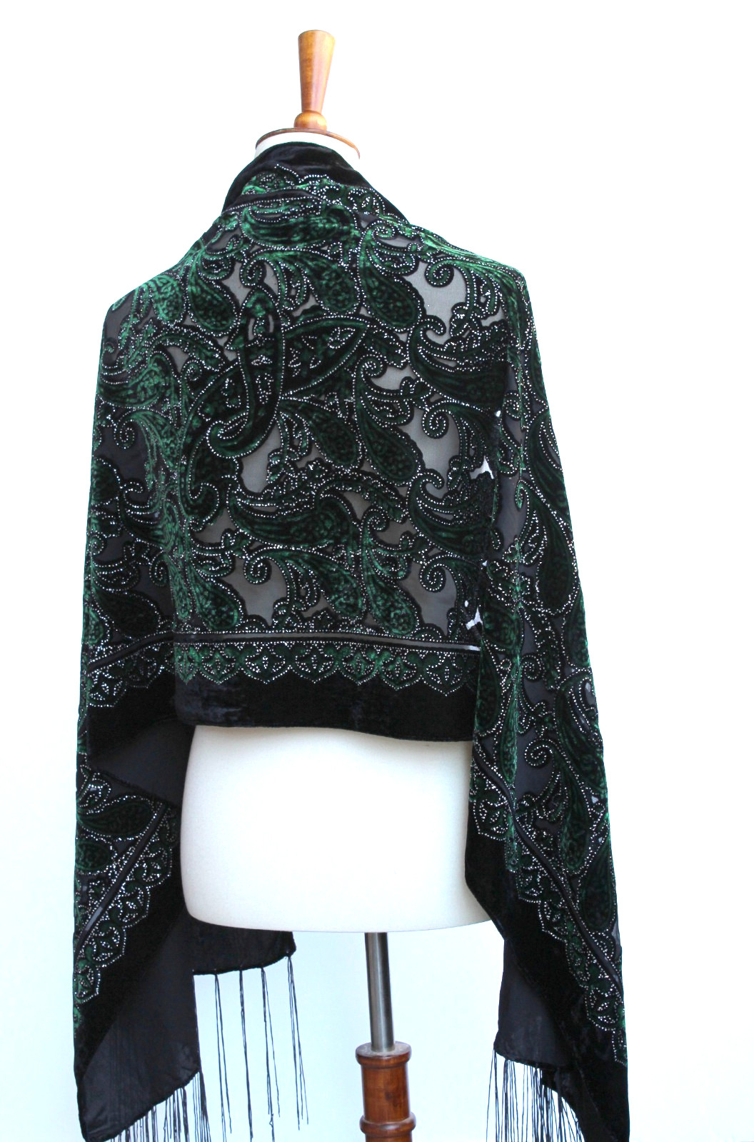 Elegant Black & Emerald Green Color Flower Silk Burnout Velvet Shawl Scarf Wrap