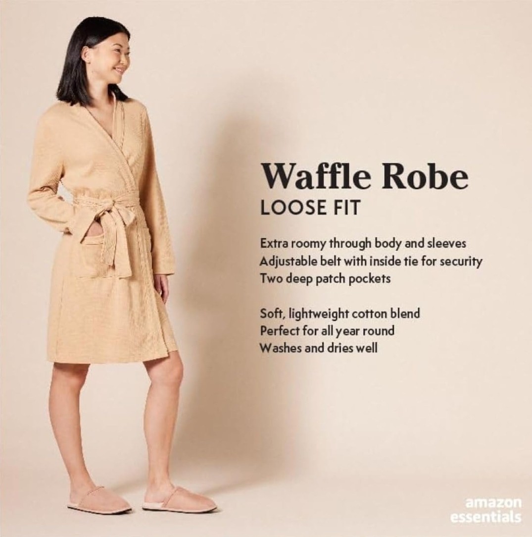 Women’s Lightweight Waffle Mid-Length Robe Size S New