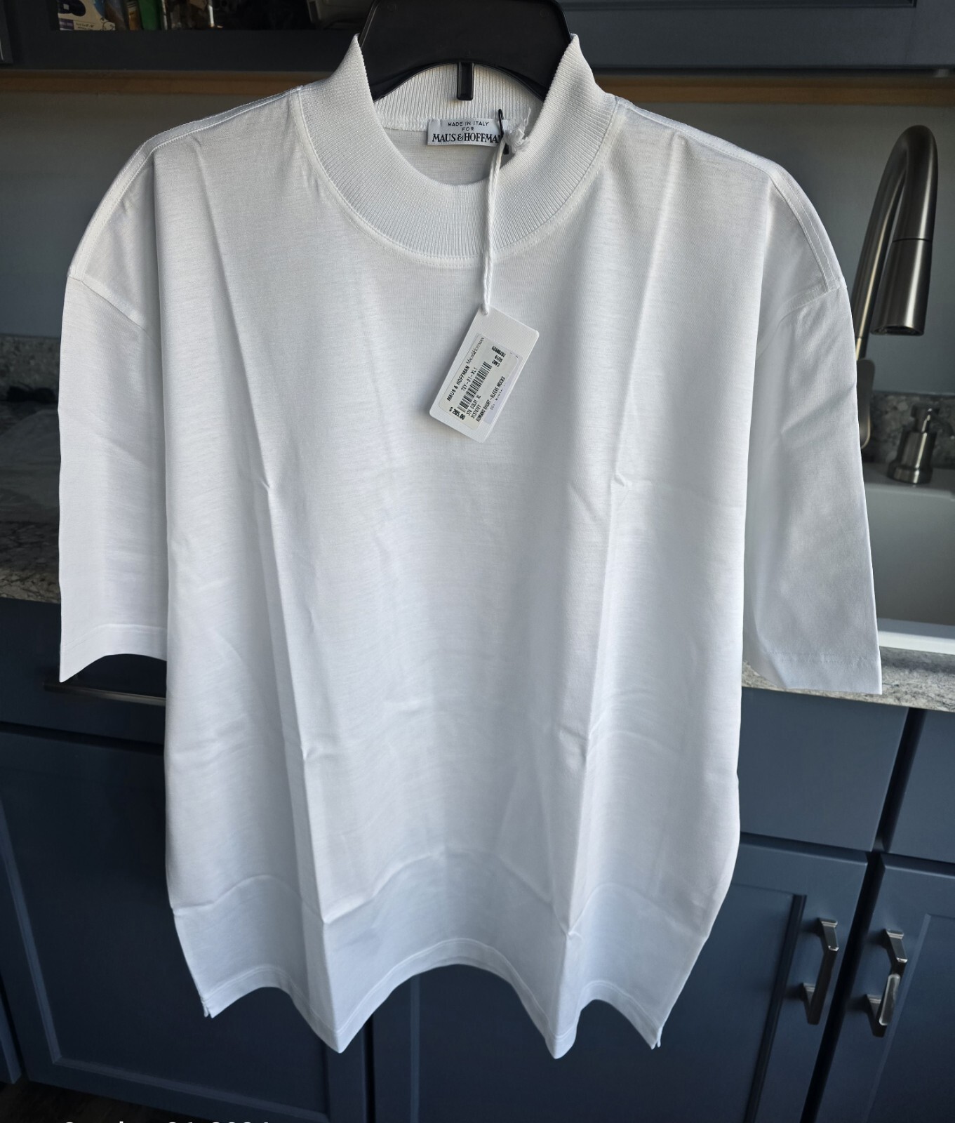 New Maus & Hoffman Roman Cotton Mock Turtleneck Short Sleeve Made In Italy XL