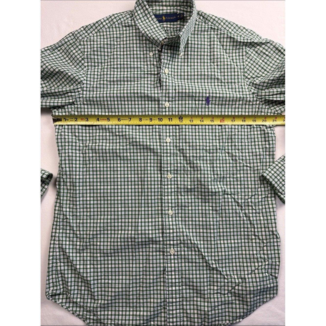 Ralph Lauren Green and White Check Button-Down Shirt sz Medium