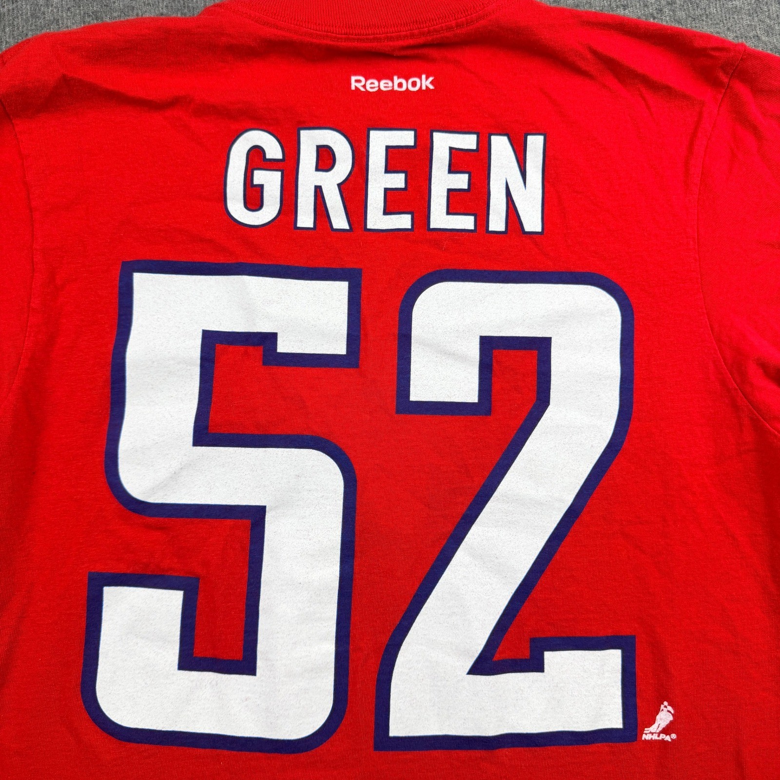 Reebok Washington Capitals Mike Green 52 NHL T-Shirt Men’s Medium Red Hockey Tee