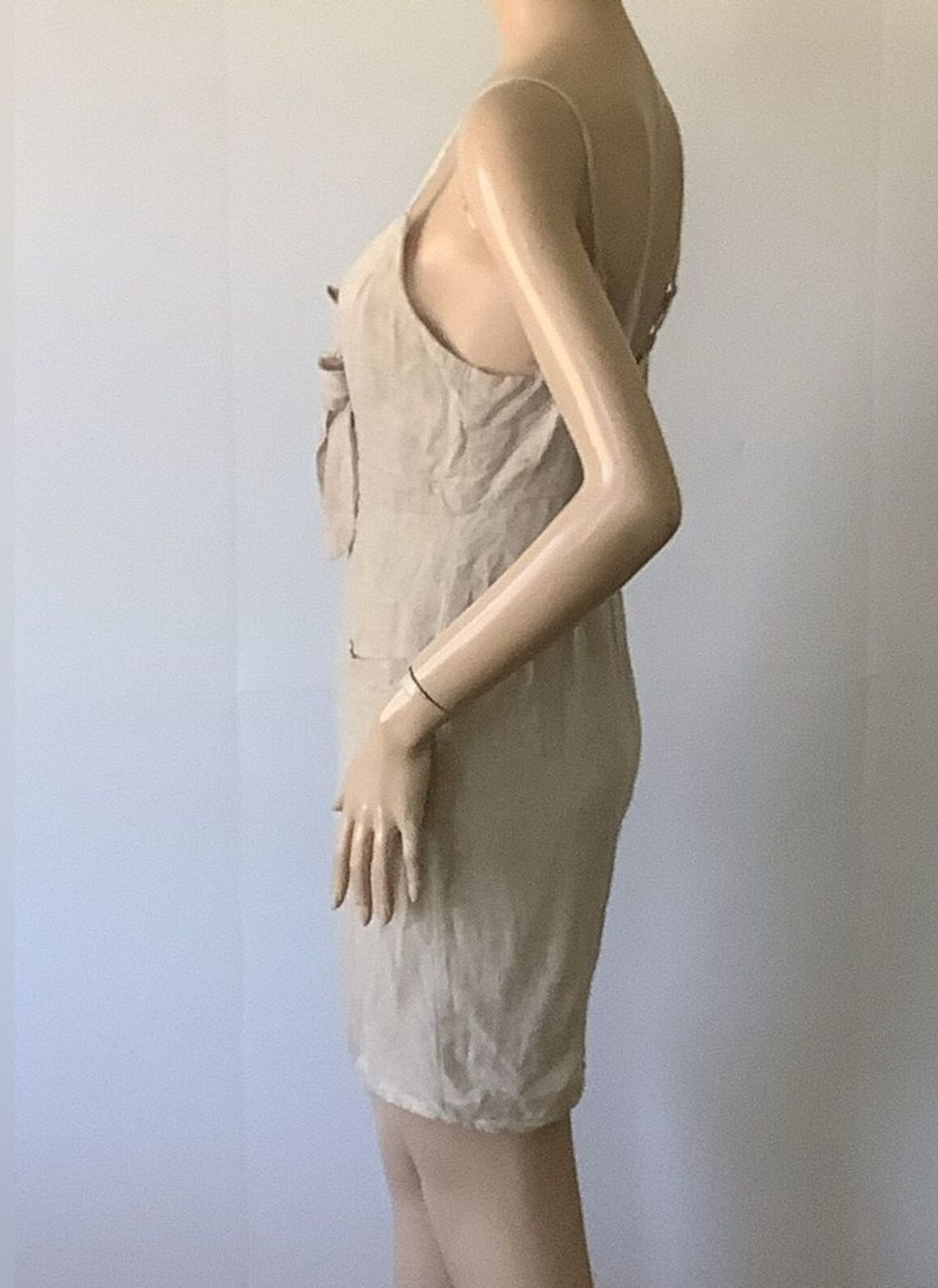EVERLY Linen Blend Natural Oatmeal Shade Thin Adjustable Strap Dress (Size S)