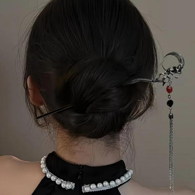 Retro Style Gray & Khaki Crescent Moon Chinese Hairpin Size 17 Cm