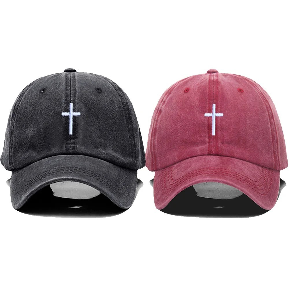 Cross Embroidered Christian Baseball Cap, Washed, Adjustable Hat, Jesus, Church