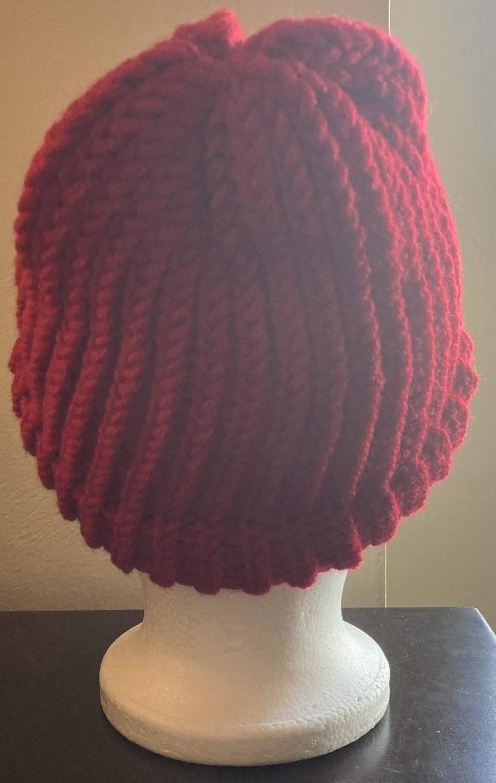 Handmade cozy red knit beanie hat brand new never worn made with acrylic yarn