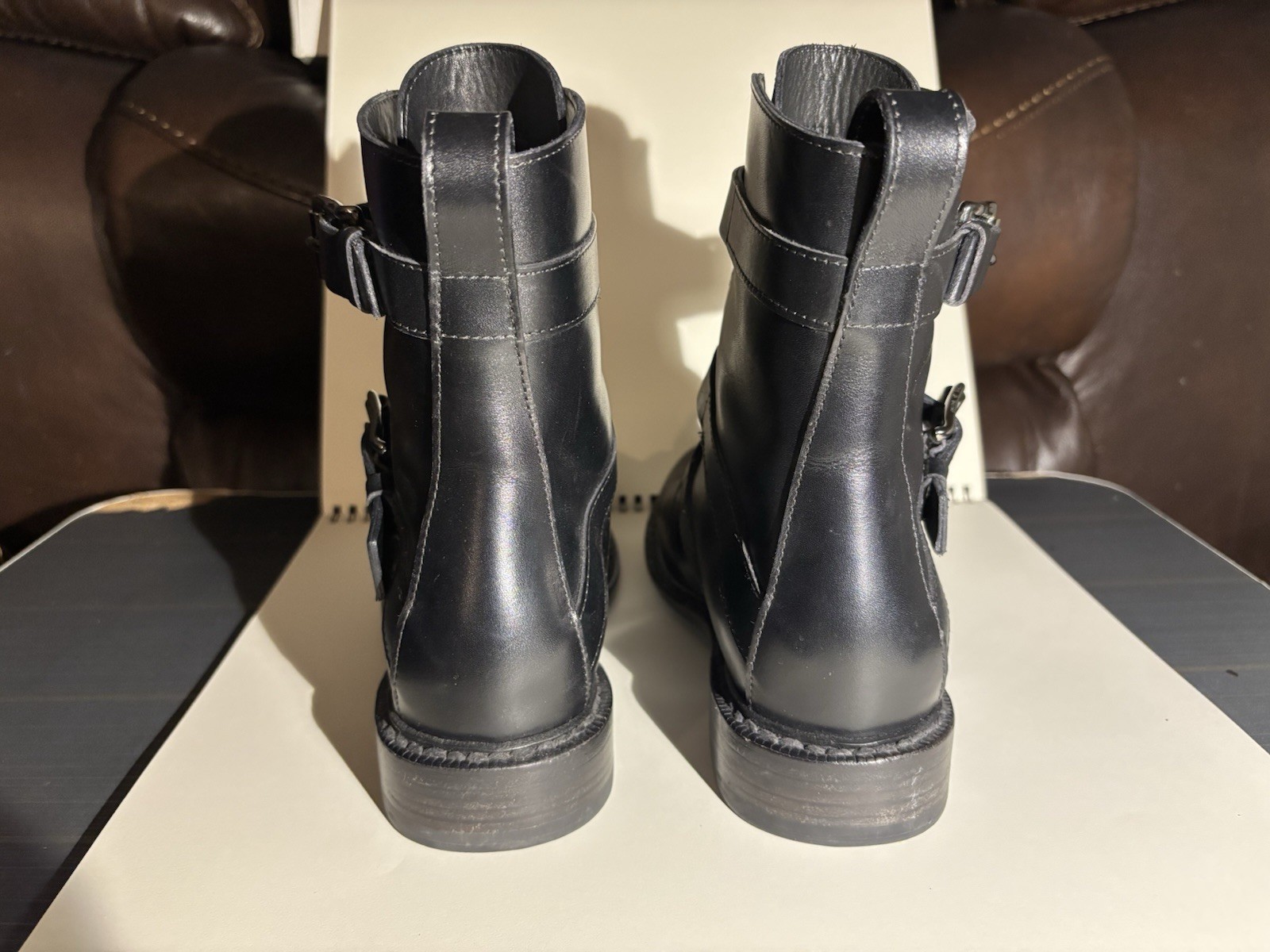 rag & bone Women’s Black Leather Biker Ankle Boots Buckle Straps EU 36 US 6